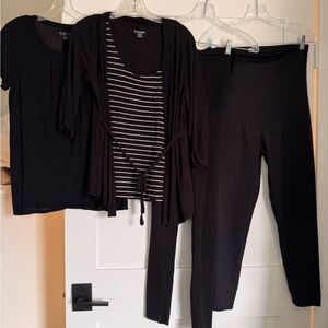 Motherhood Black and White Striped Leggings Set